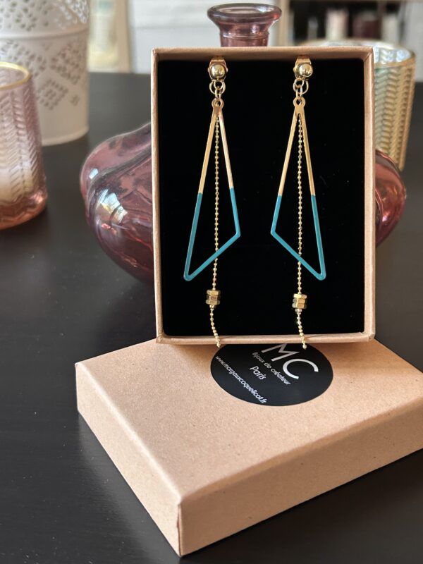 BO EMAIL TRIANGLE TURQ B Boucles d'oreilles écrous triangle émail turquoise Oh la la !