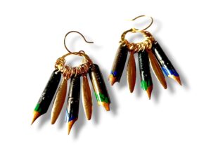Boucles d'oreilles plumes calligraphie émail vert et bleu Graffiti