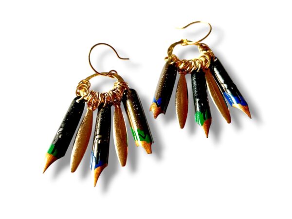 Boucles d'oreilles plumes calligraphie émail vert et bleu Graffiti