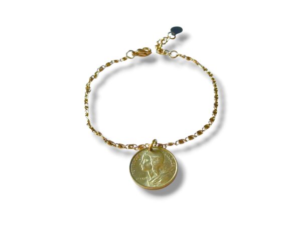 Bracelet pièce 5 centimes de francs breloque