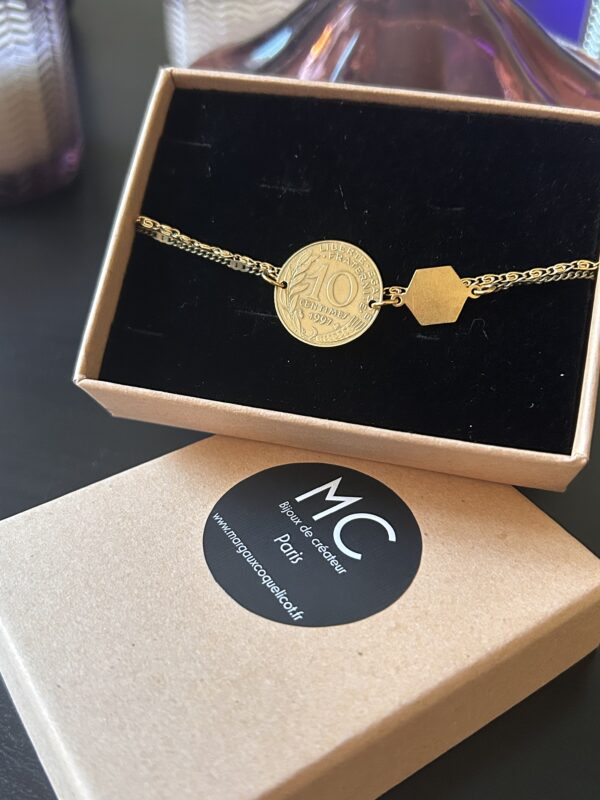 Bracelet pièce 10 centimes de francs double