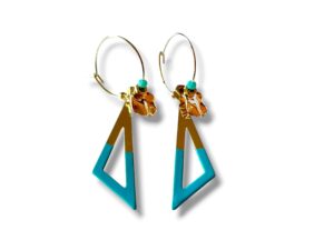 Boucles d'oreilles créoles écrous triangle émail turquoise Oh la la !