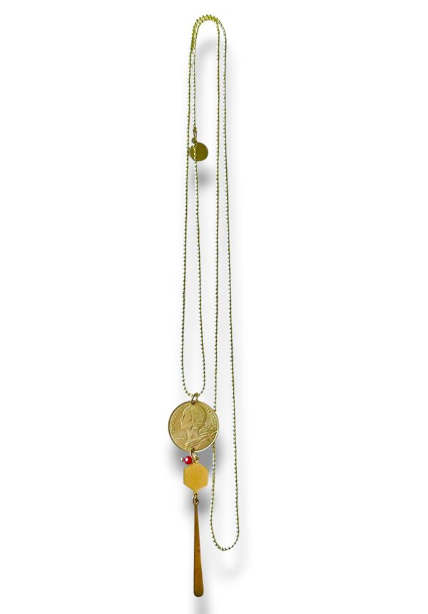 Collier sautoir pièce de 10 centimes de francs (face)