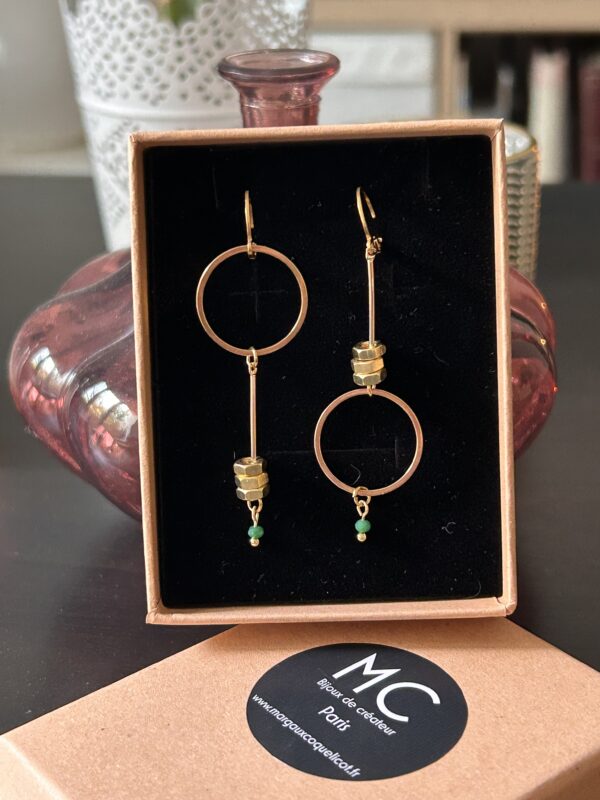 Boucles d'oreilles écrous asymétriques rond vert Oh la la !